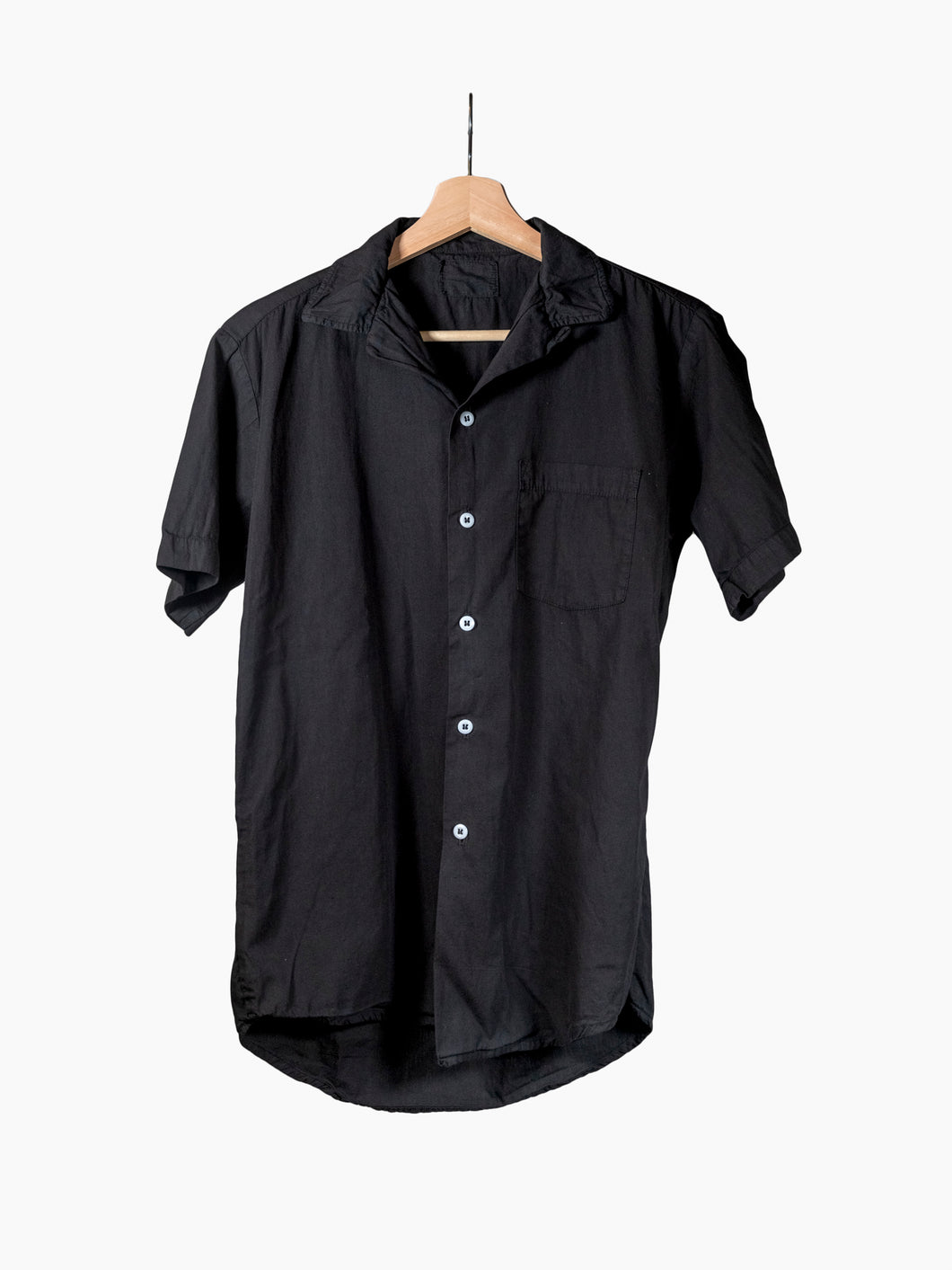 Vintage Black Short Sleeve Loop Collar Shirt