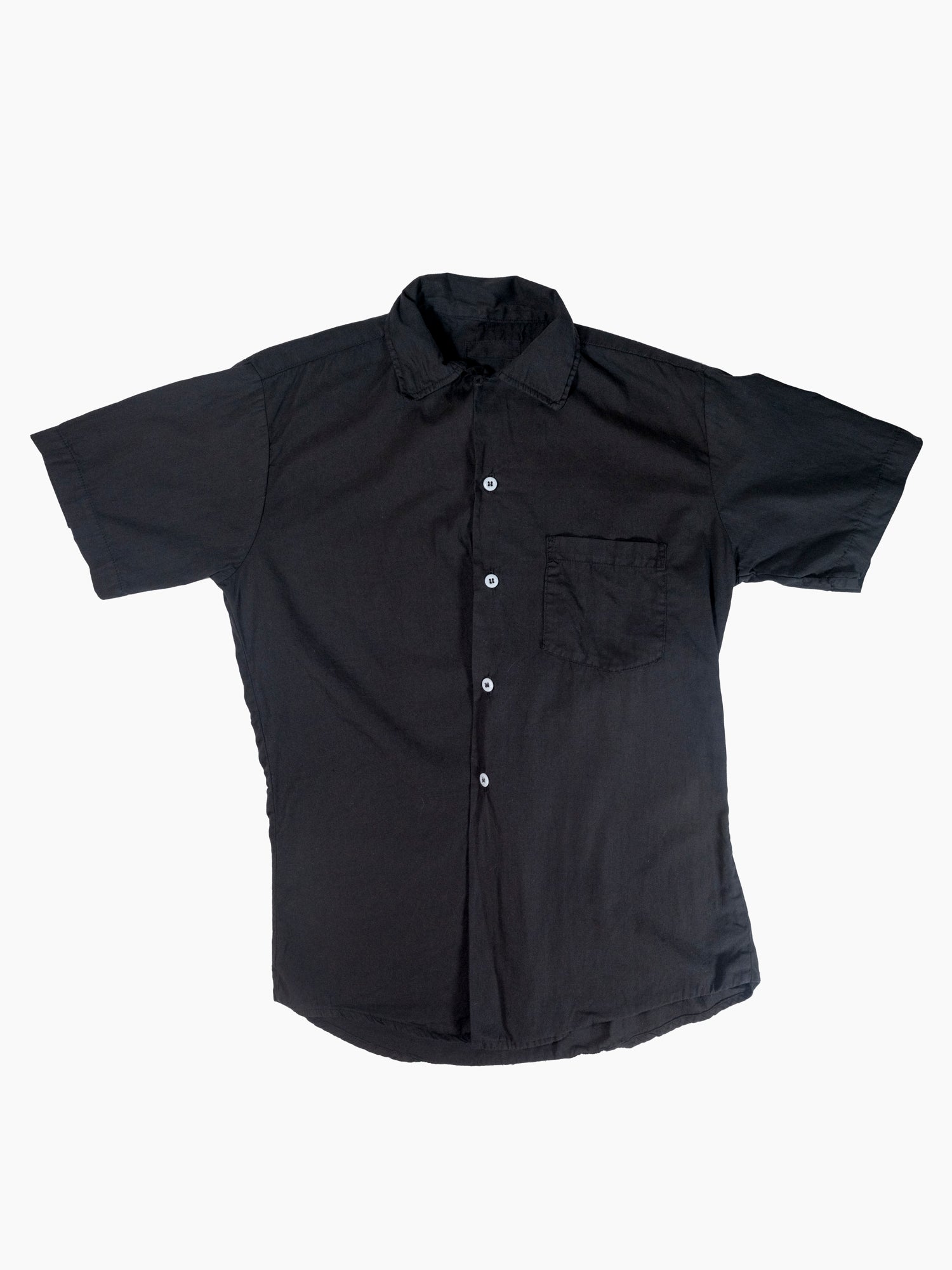 Vintage Black Short Sleeve Loop Collar Shirt