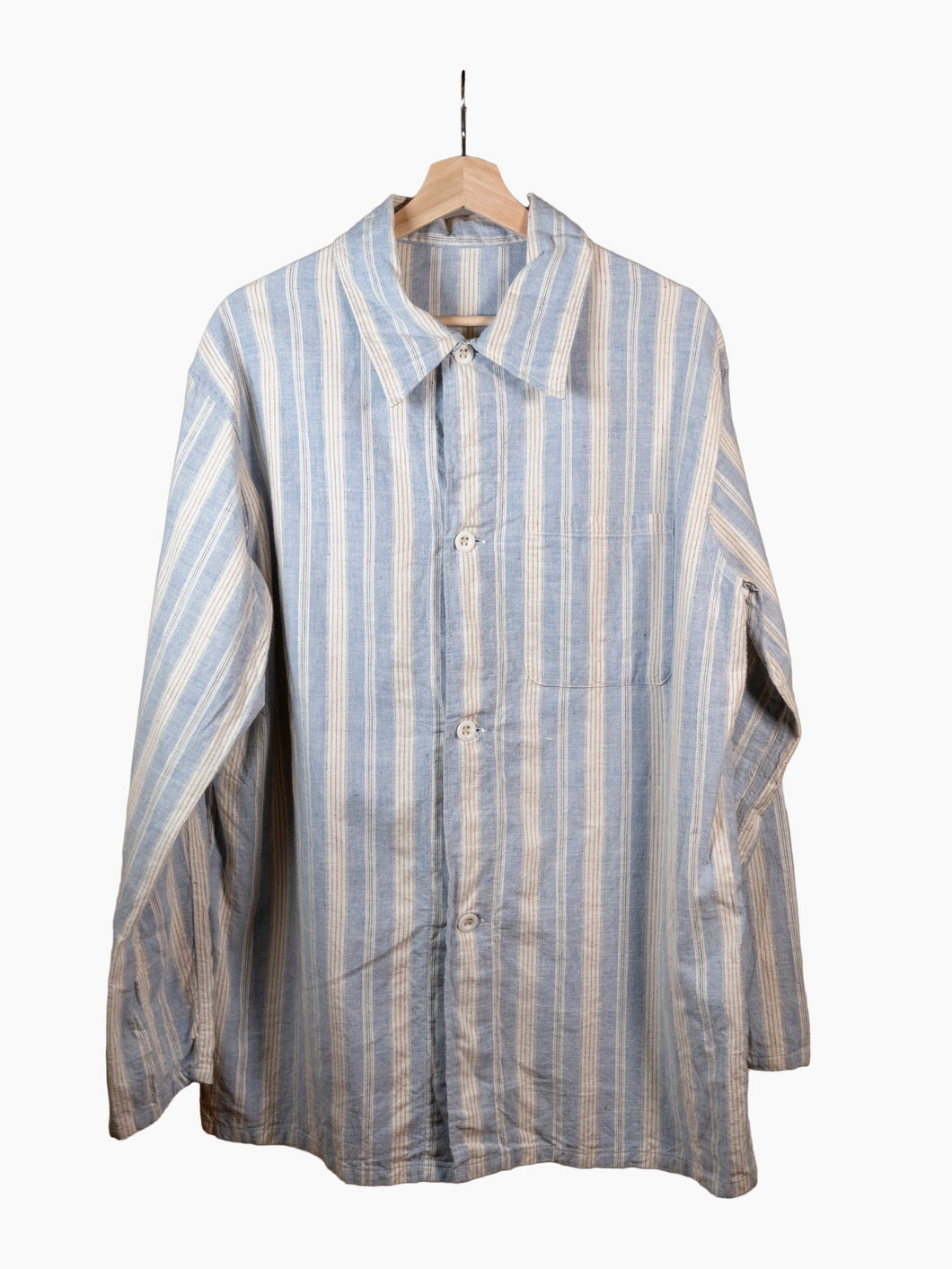 Blue Cream Striped Flannel Shirt Jacket