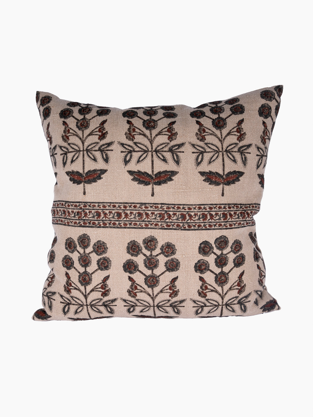 Lynette Hand Block Printed Linen Pillow | Ruby