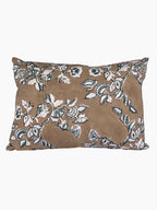 Meera Hand Block Printed Linen Pillow | Sand on White