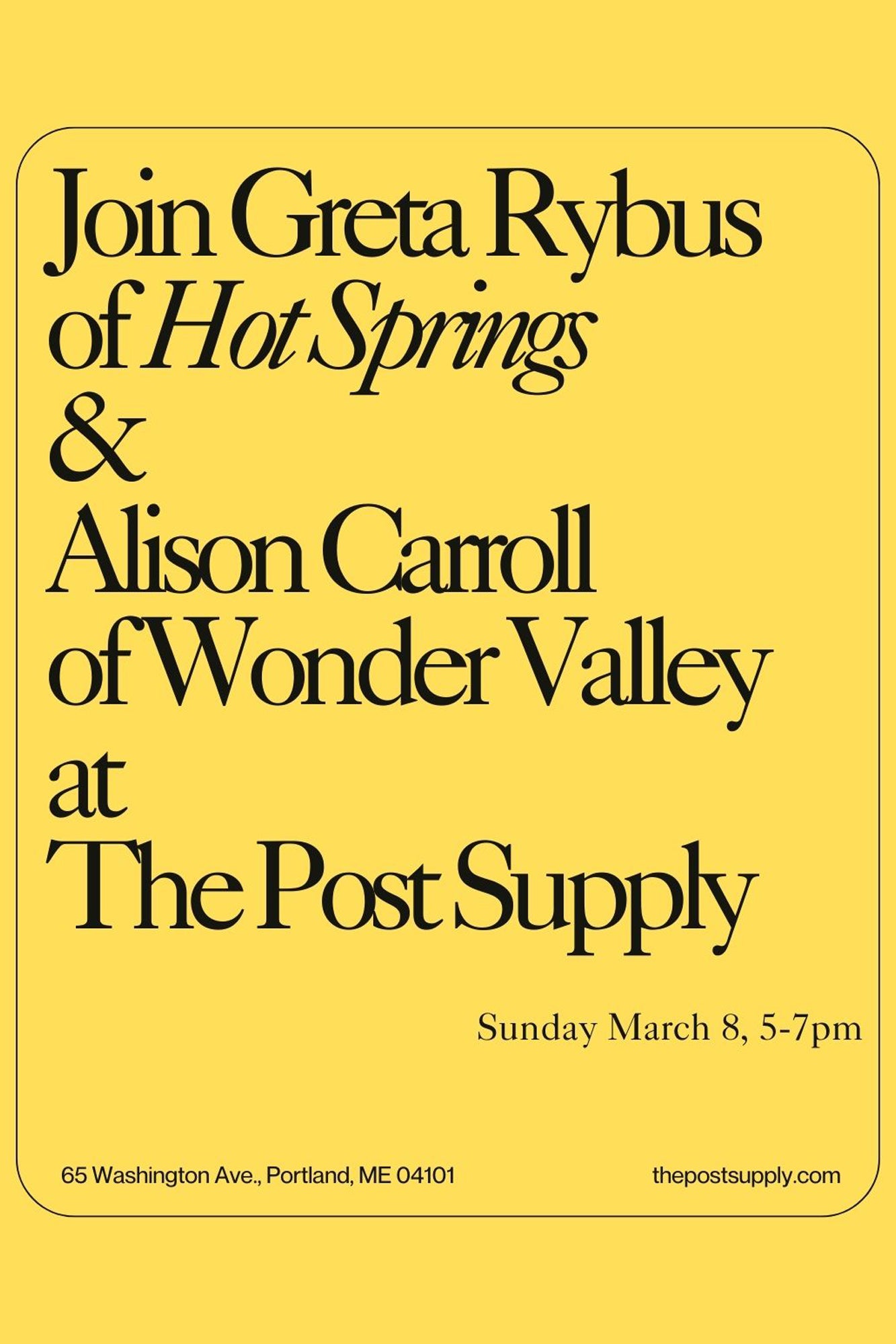 EVENT! An Evening with Hot Springs & Wonder Valley