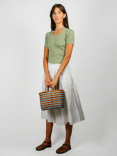 Load image into Gallery viewer, Retro-Travel Tote | Blue &amp; Brown
