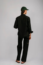Vintage Black Long Sleeve Loop Collar Shirt