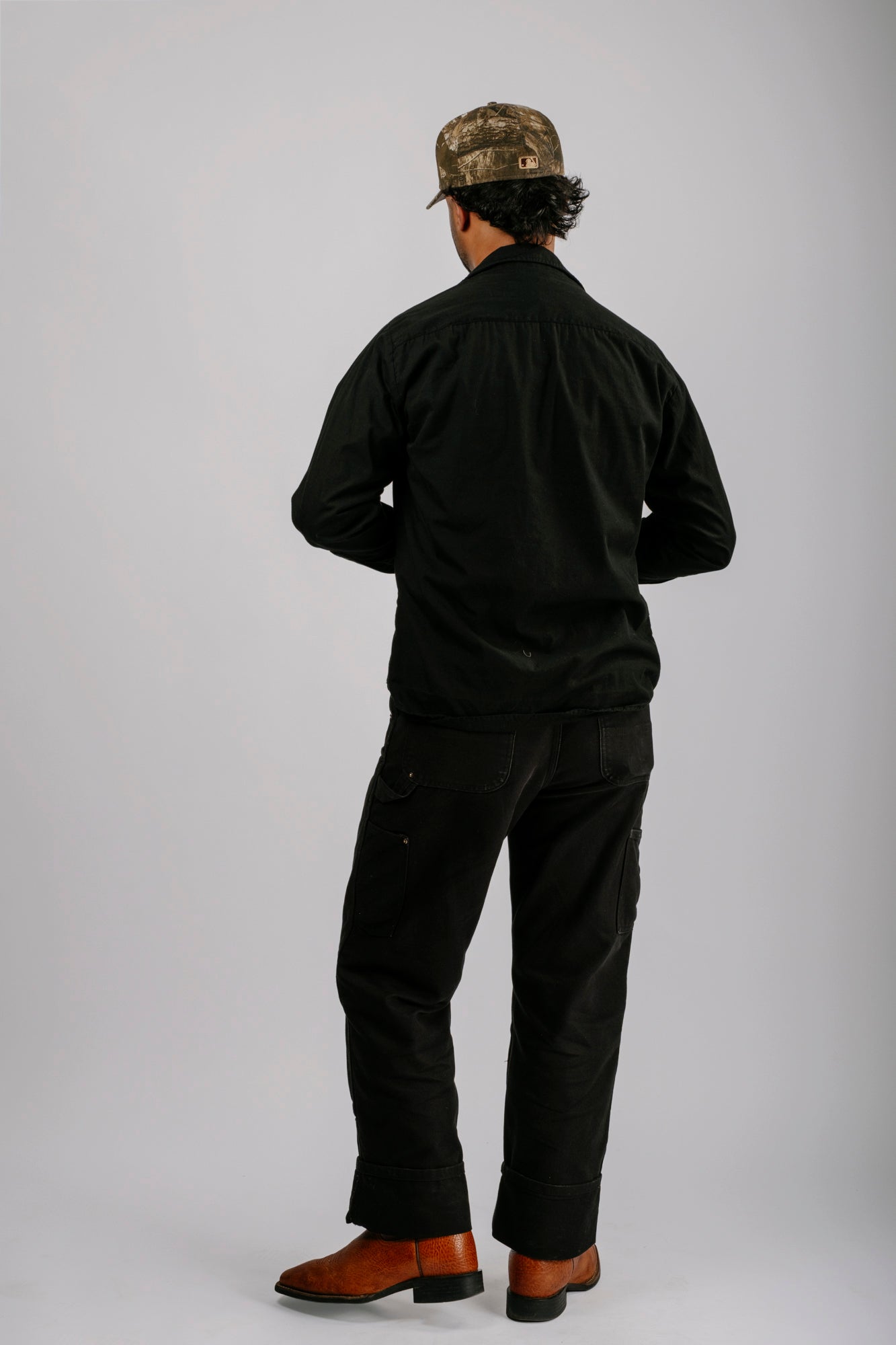 Vintage Black Long Sleeve Loop Collar Shirt