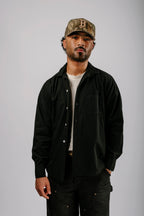Vintage Black Long Sleeve Loop Collar Shirt