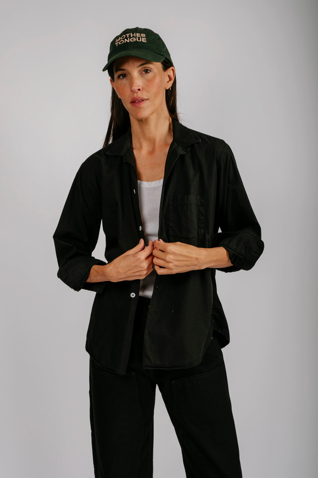 Vintage Black Long Sleeve Loop Collar Shirt