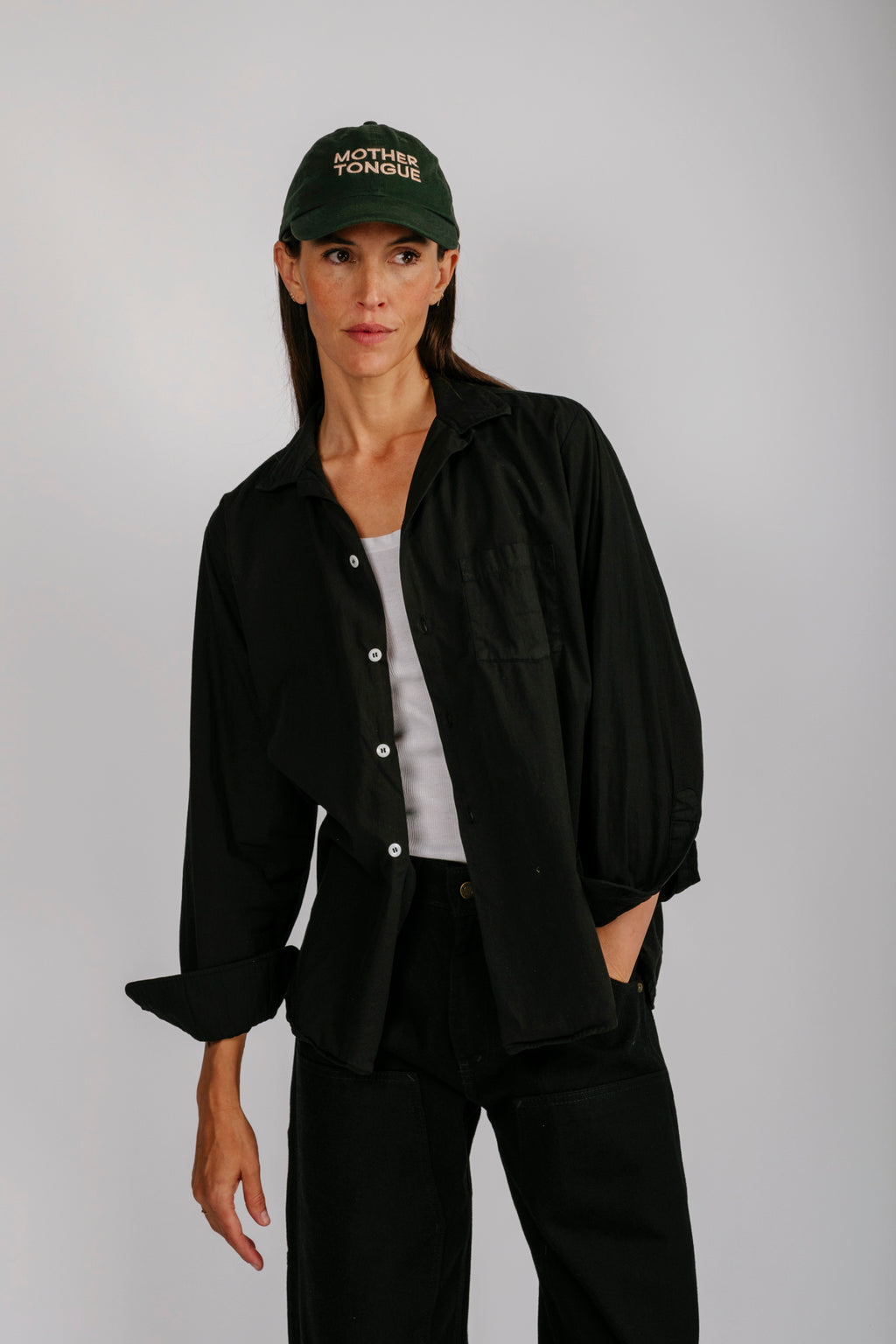 Vintage Black Long Sleeve Loop Collar Shirt