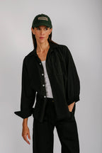 Vintage Black Long Sleeve Loop Collar Shirt