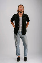 Vintage Black Short Sleeve Loop Collar Shirt