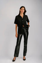 Vintage Black Short Sleeve Loop Collar Shirt