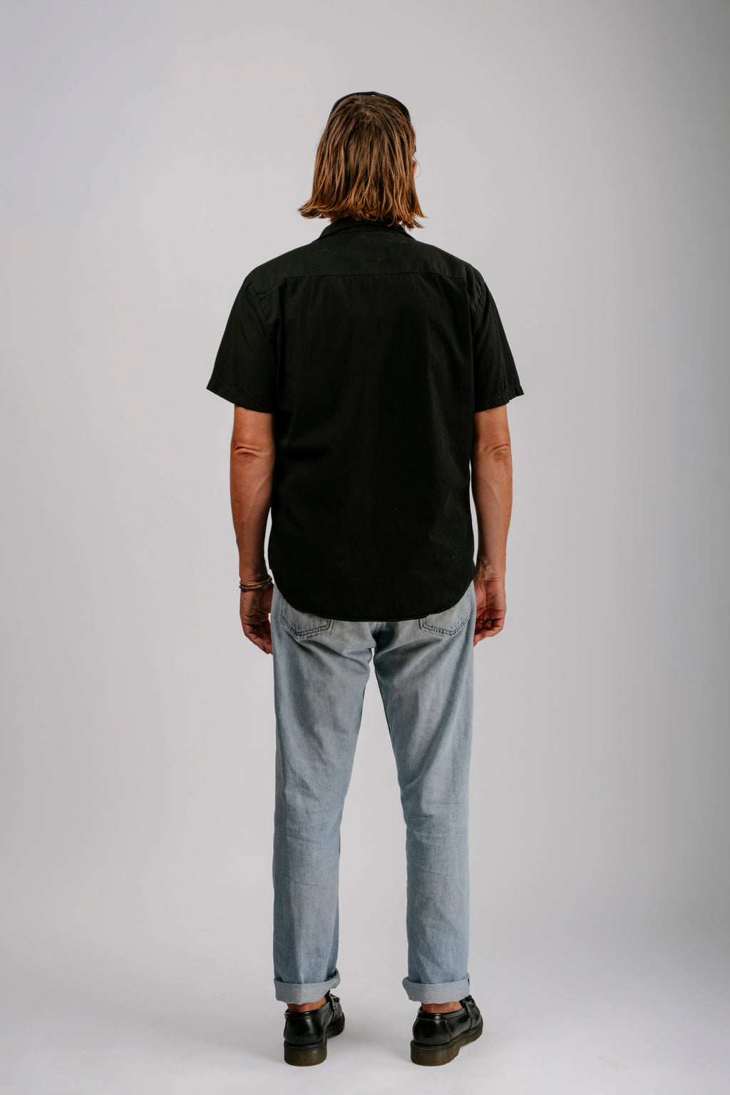 Vintage Black Short Sleeve Loop Collar Shirt