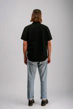 Vintage Black Short Sleeve Loop Collar Shirt