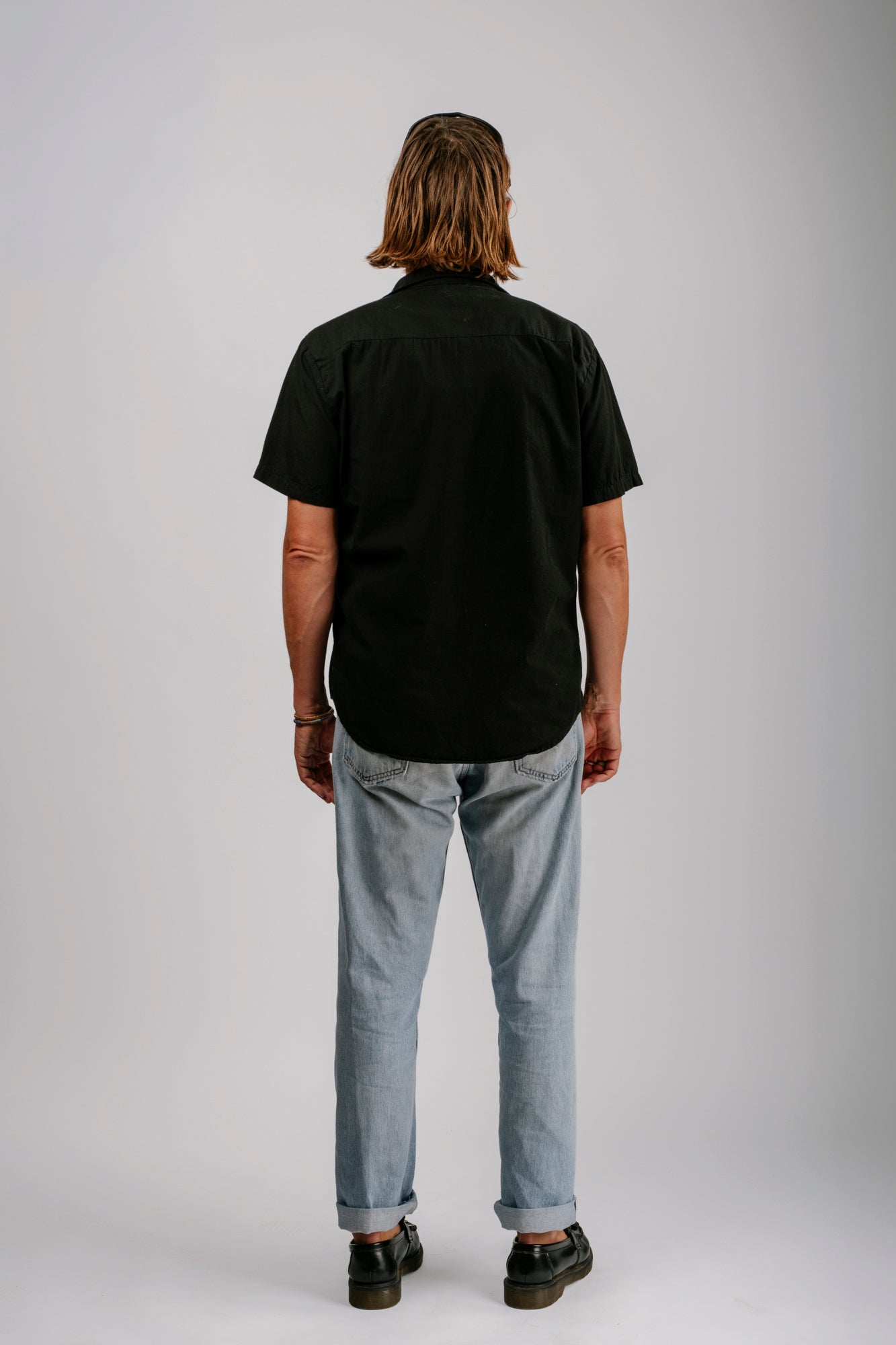 Vintage Black Short Sleeve Loop Collar Shirt