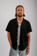 Vintage Black Short Sleeve Loop Collar Shirt
