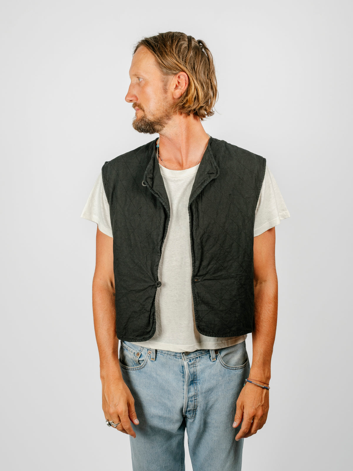 Vintage Quilted Vest | Charcoal Black