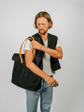 Load image into Gallery viewer, Canvas and Leather Fold Weekender | Black
