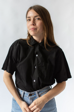 Load image into Gallery viewer, Vintage Black Short Sleeve Loop Collar Shirt
