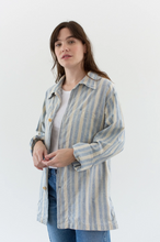 Load image into Gallery viewer, Blue Cream Striped Flannel Shirt Jacket
