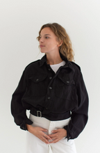 Load image into Gallery viewer, Vintage Black Denim Moto Jacket
