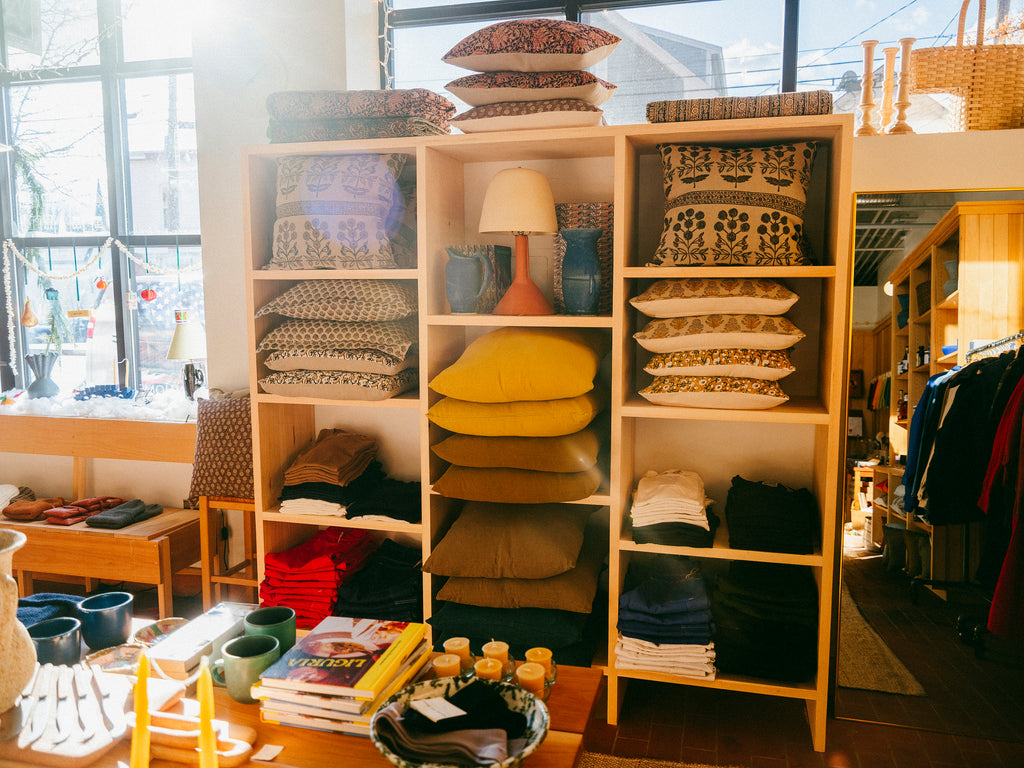 Meera Hand Block Printed Linen Pillow | Sand on White