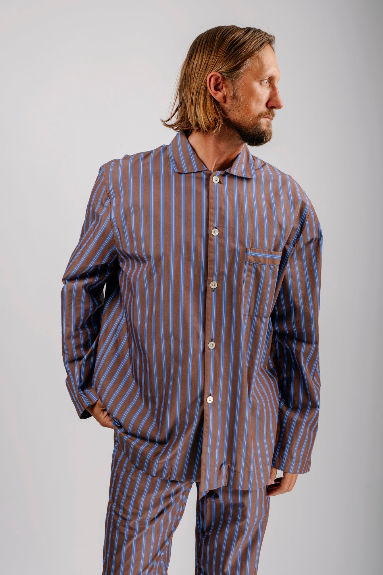 Organic Poplin Striped Sleepwear Long Sleeve Top