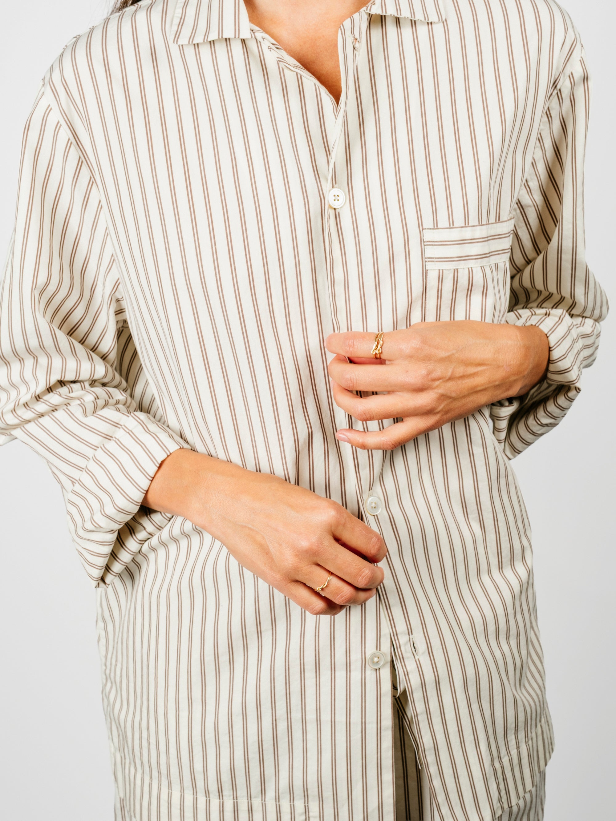 Organic Poplin Striped Sleepwear Long Sleeve Top