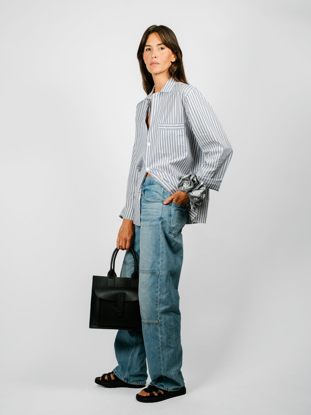 Organic Poplin Striped Sleepwear Long Sleeve Top