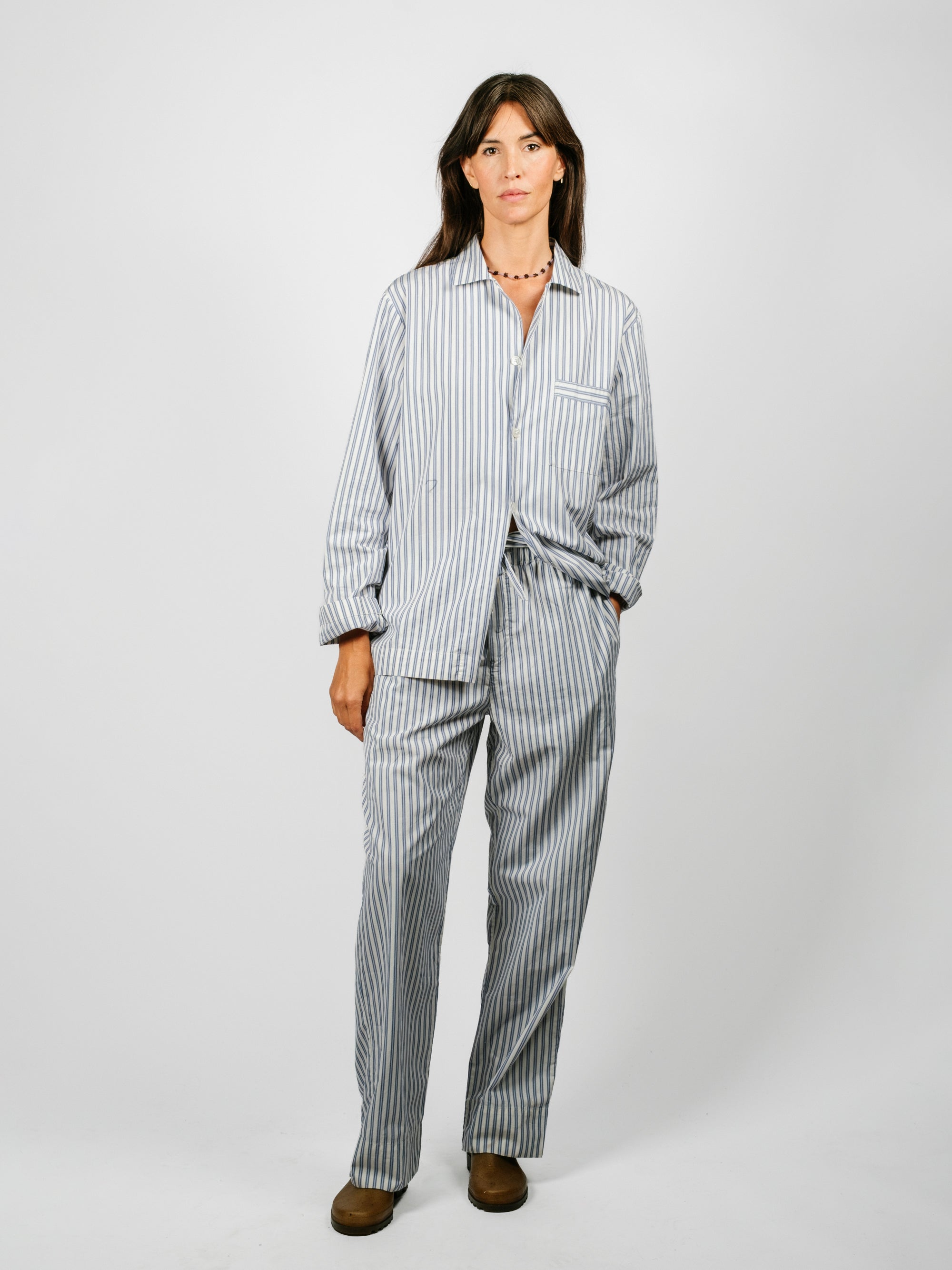 Organic Poplin Striped Sleepwear Long Sleeve Top