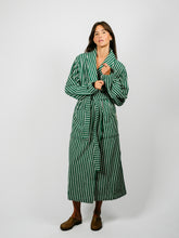 Load image into Gallery viewer, Organic Cotton Striped Bathrobe | Teal Green
