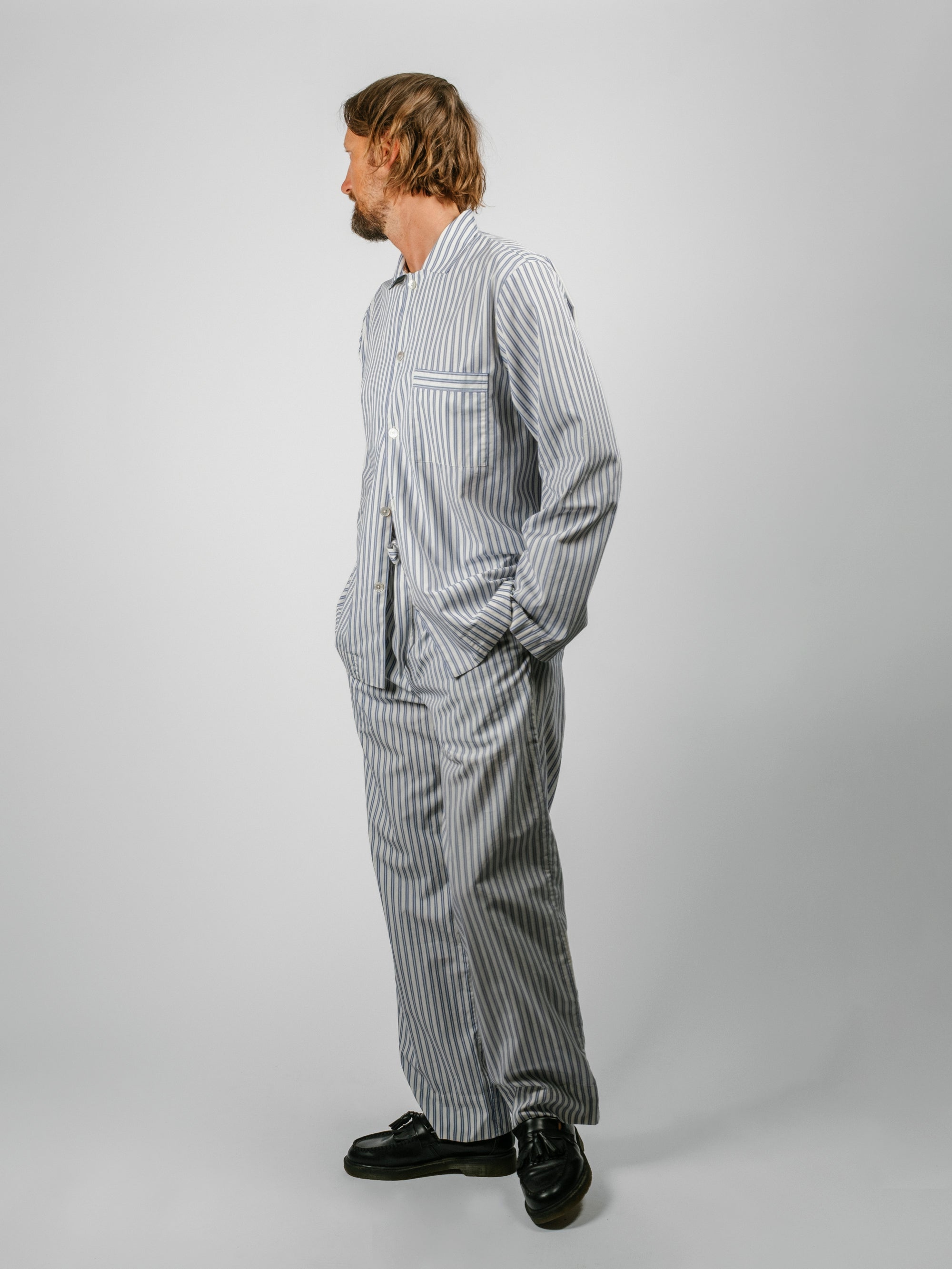 Organic Poplin Striped Sleepwear Long Sleeve Top