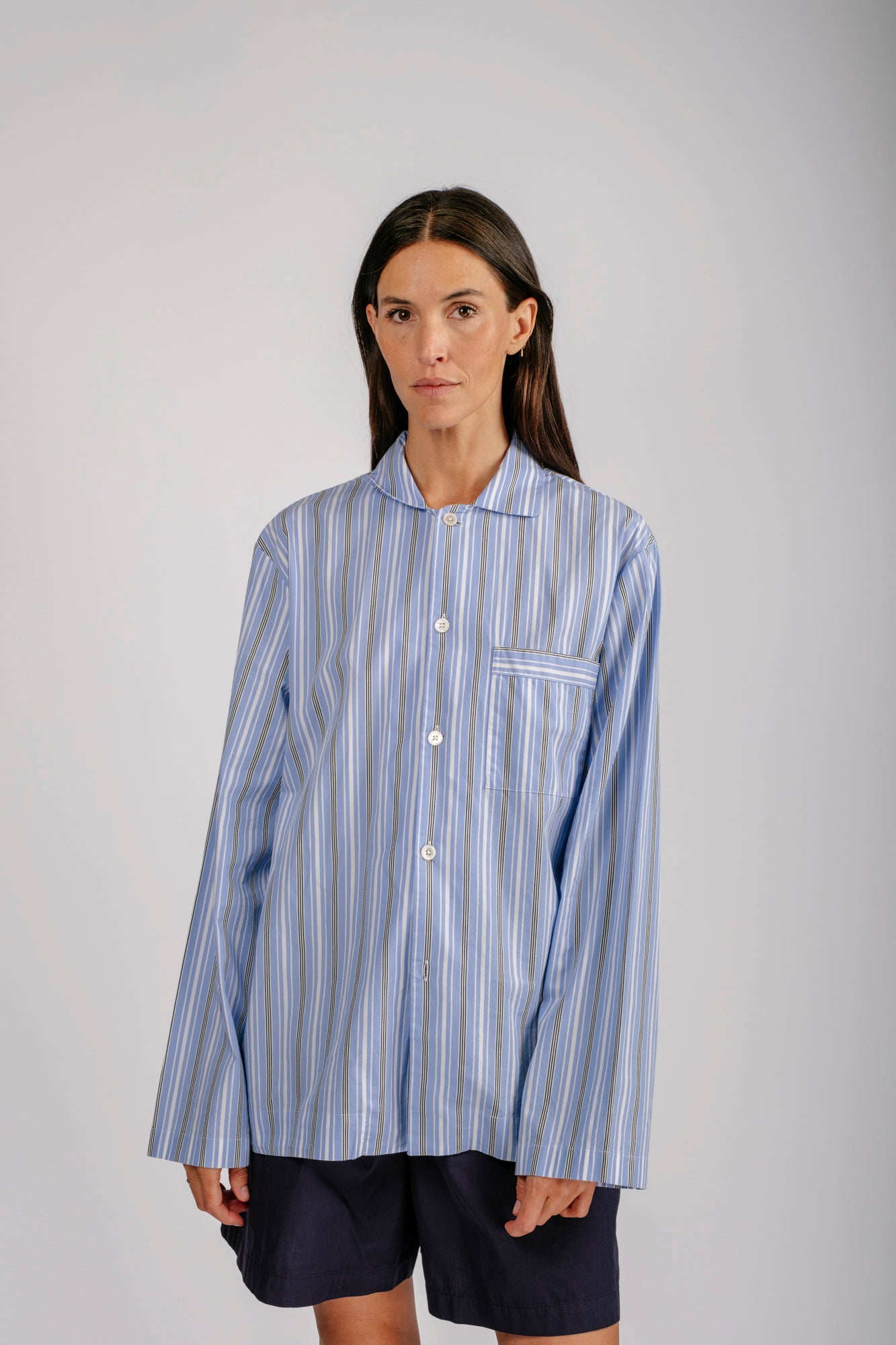 Organic Poplin Striped Sleepwear Long Sleeve Top | Stave Stripes