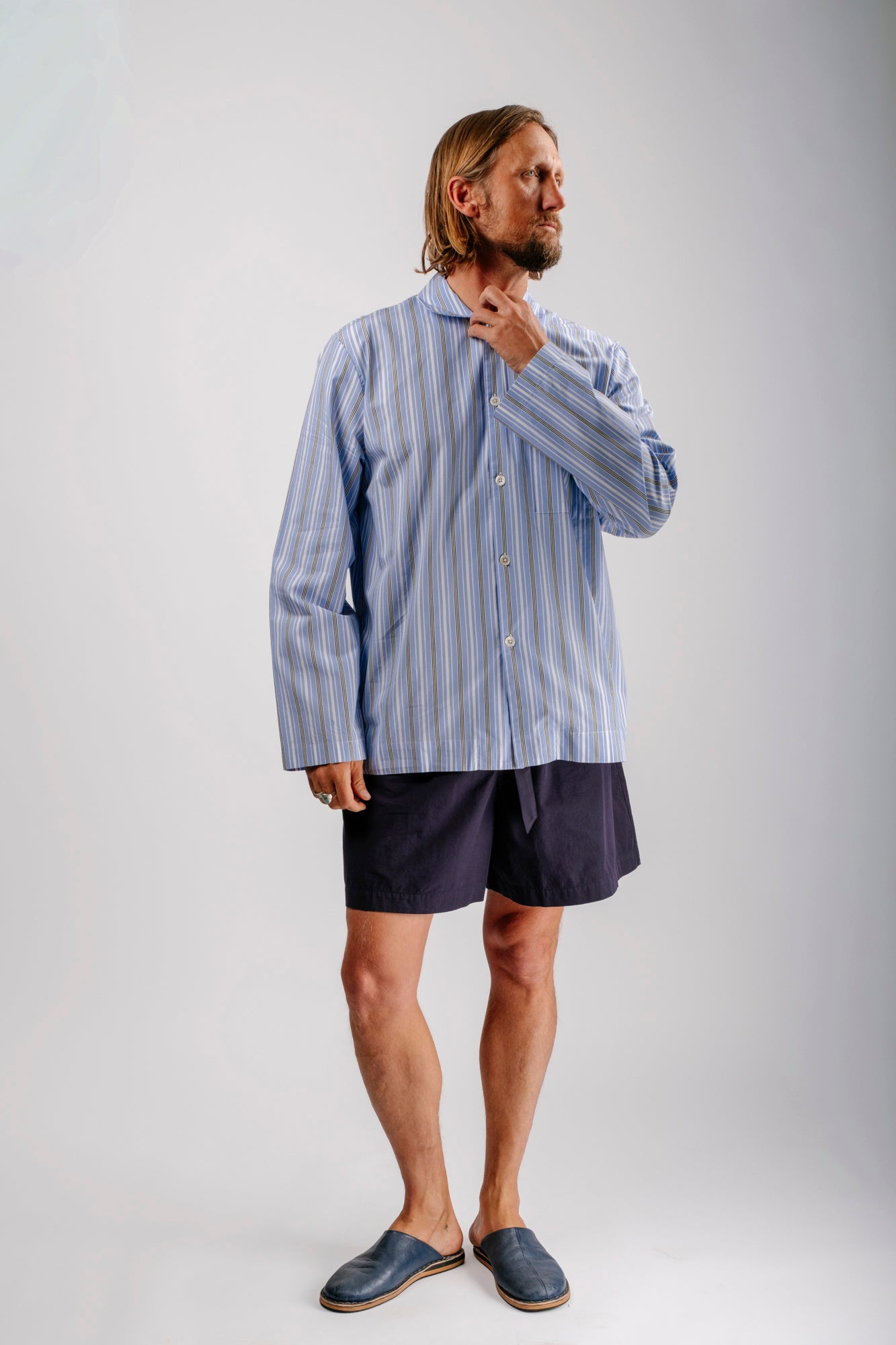 Organic Poplin Striped Sleepwear Long Sleeve Top | Stave Stripes