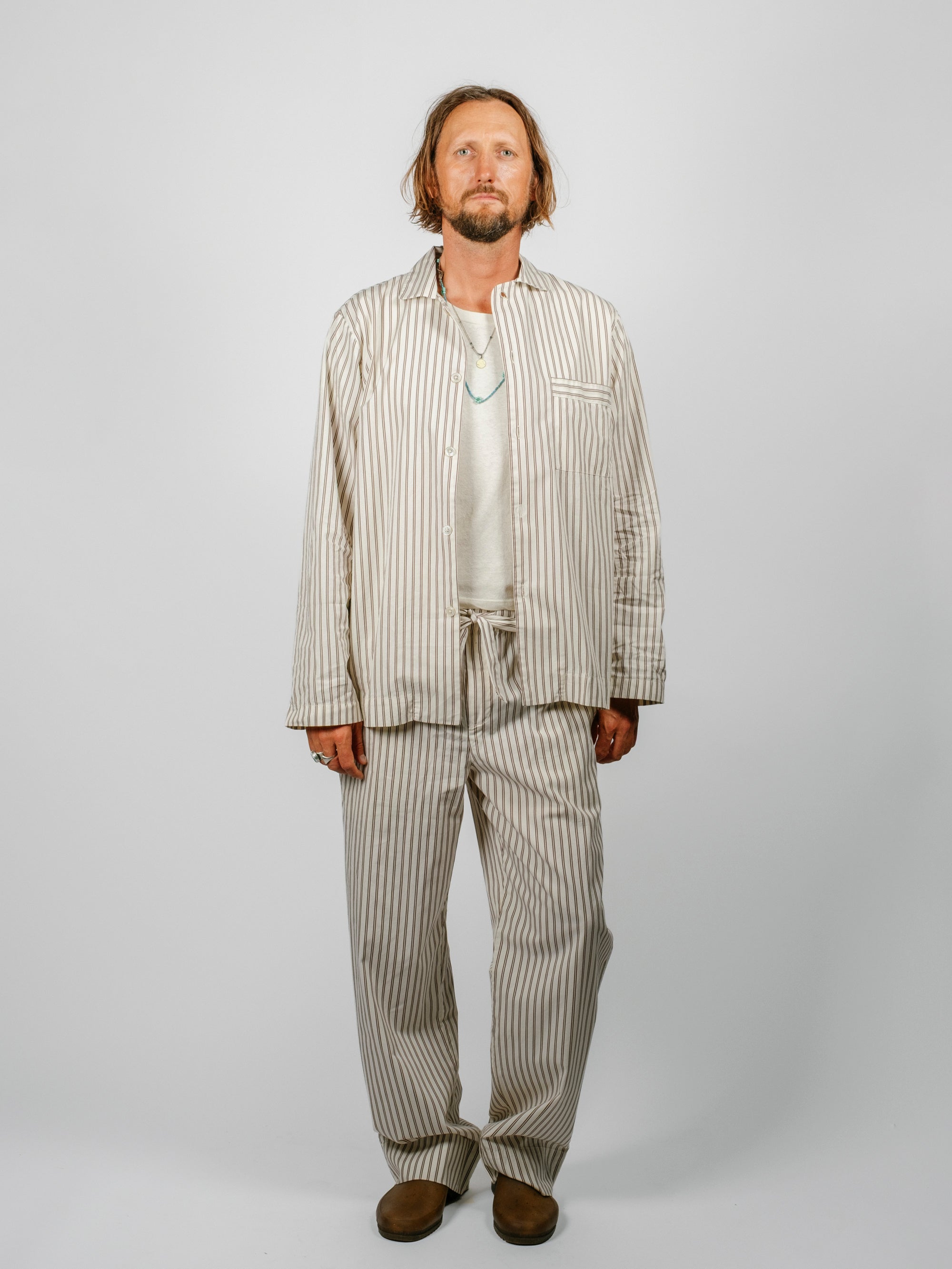 Organic Poplin Striped Sleepwear Long Sleeve Top| Hopper