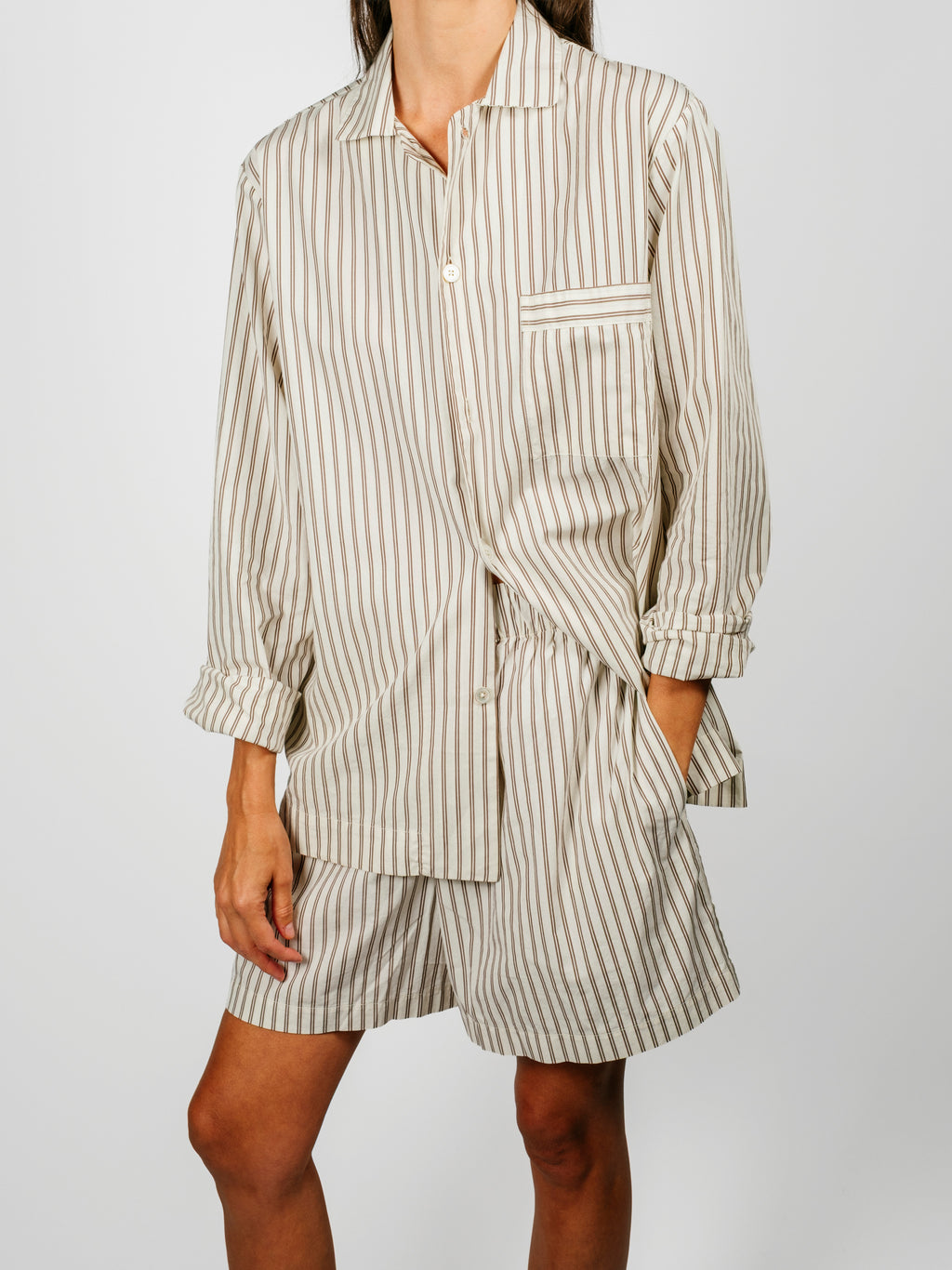 Organic Poplin Striped Sleepwear Long Sleeve Top