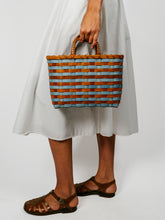 Load image into Gallery viewer, Retro-Travel Tote | Blue &amp; Brown
