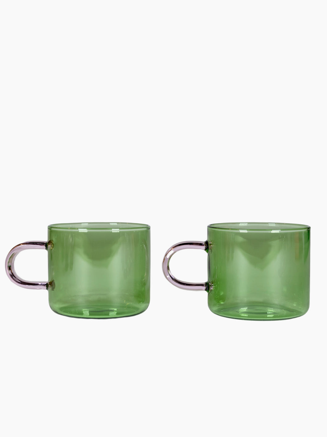 Lotta Coffee / Tea Cup Green with Pink Handle - set of 2