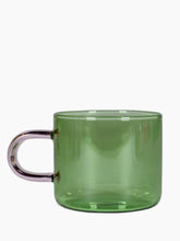 Load image into Gallery viewer, Lotta Coffee / Tea Cup Green with Pink Handle - set of 2

