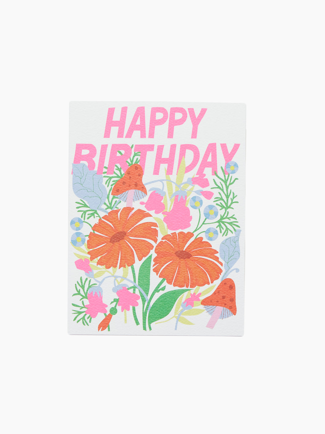 Happy Birthday Note Card with Mushrooms and Florals