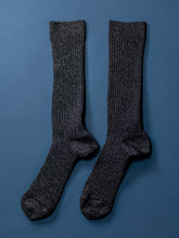 Load image into Gallery viewer, Black Ribbed Socks with Gold Flecks
